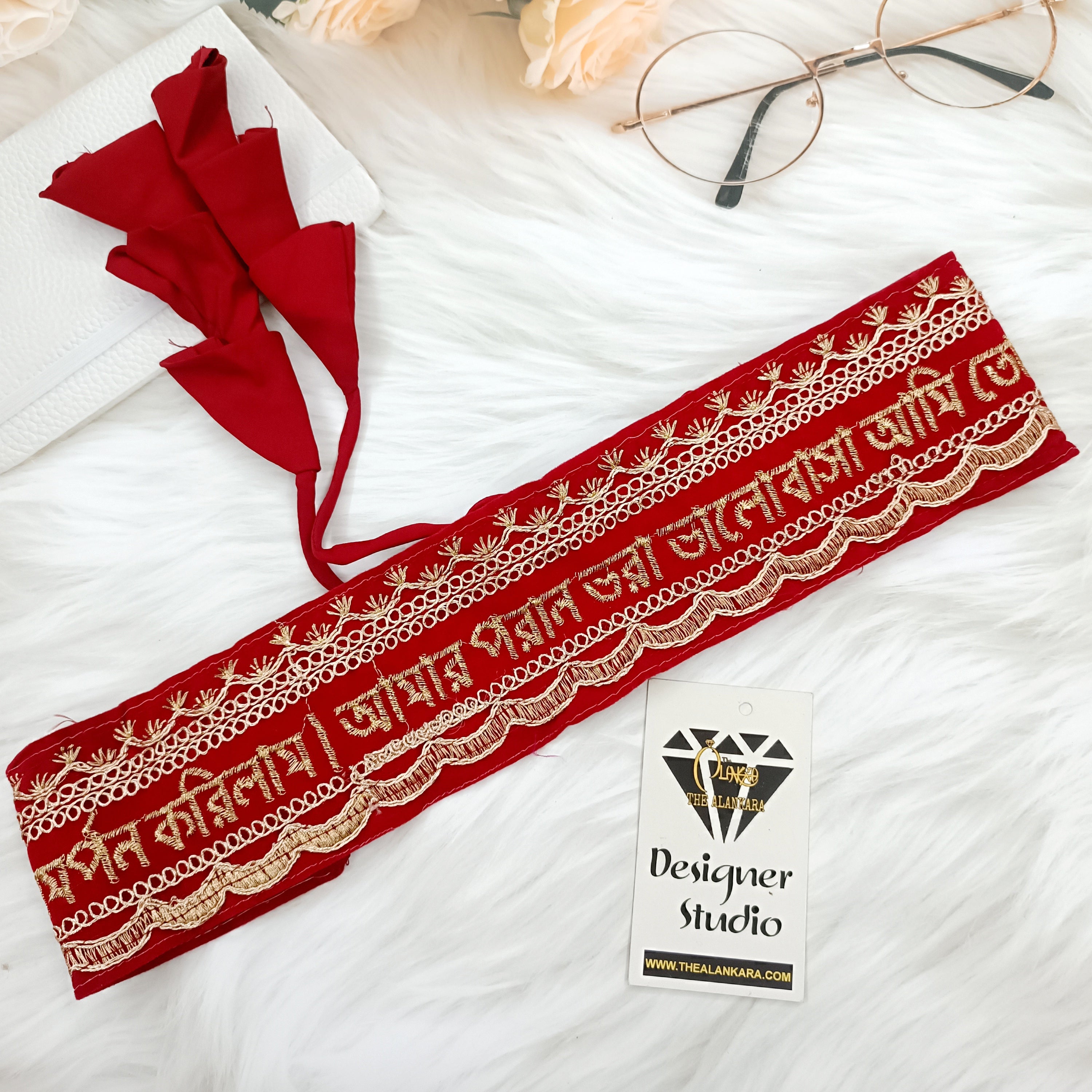 Bengali Scripted Traditional Golden Embroidered Waist Hip Belt Kamarba