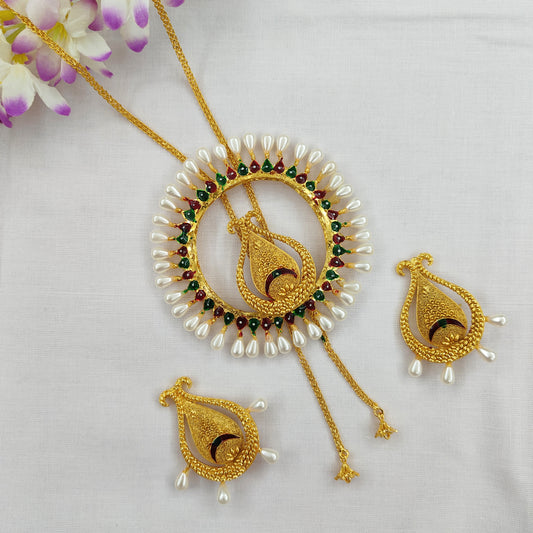 Gold Plated Ghat Design Meenakari Shell Work Tie Chain