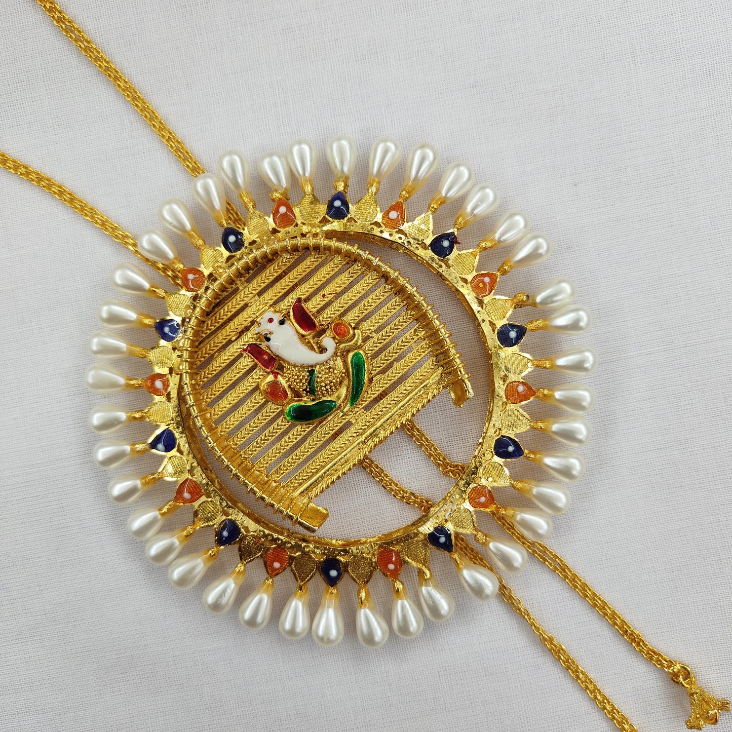 Gold Plated Kulo Design Meenakari Shell Work Tie Chain THE ALANKARA
