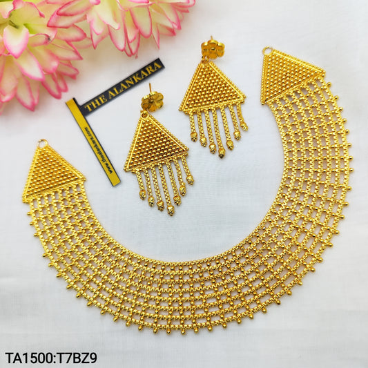 Rounded Net Design Gold Plated Jewellery with Earrings Set