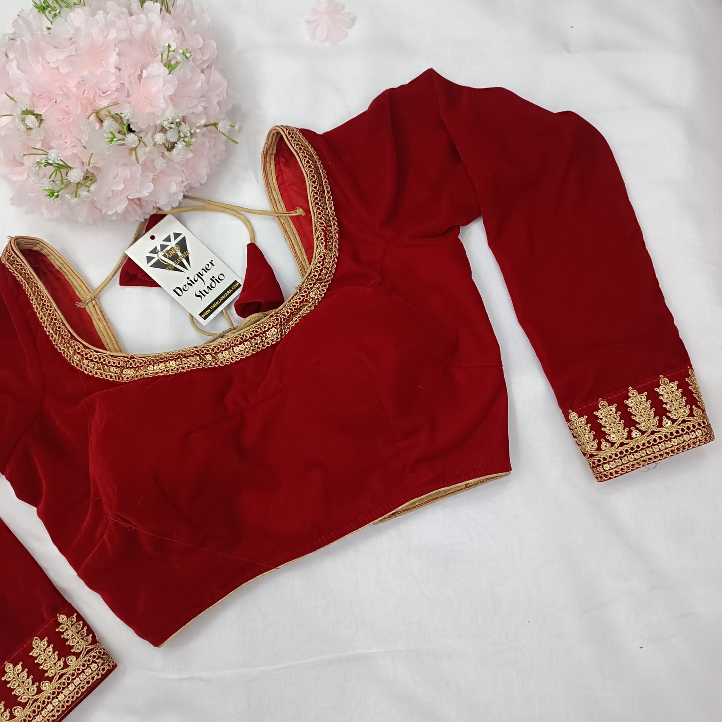 Full Sleeve Red Velvet Customised Designer Blouse