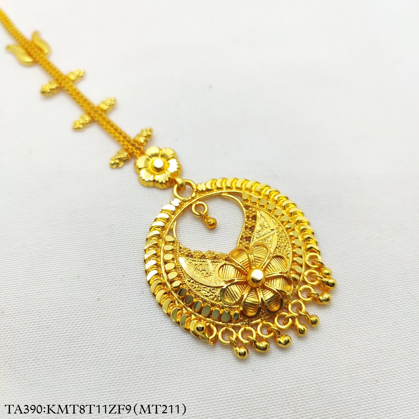 Gold Plated Flower Design Chandbali Tika - Maangtikka