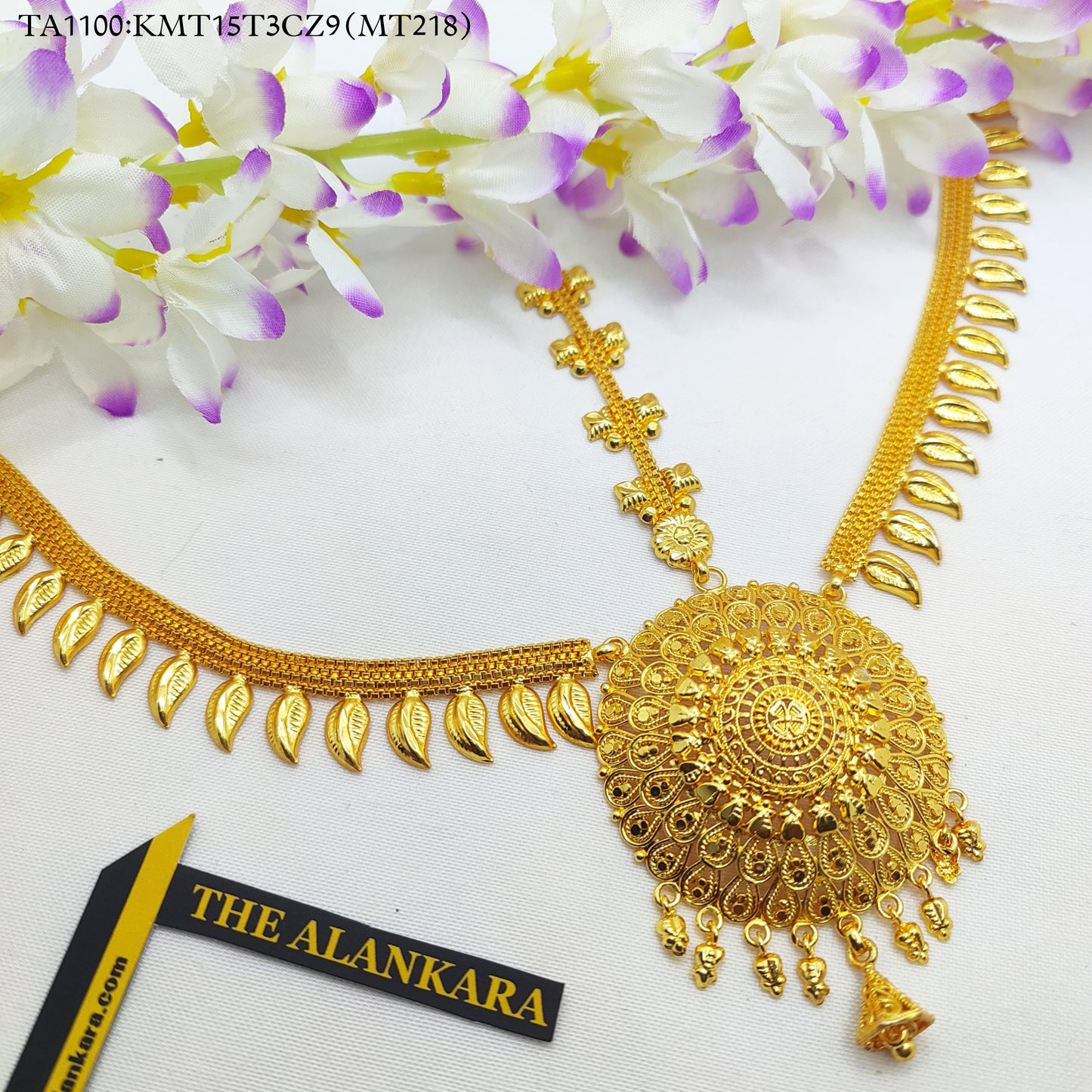 Gold Plated Big Chilekata Round Shield Design with Aam Kalka Chain Worked Taira Tikli - Maangtikka